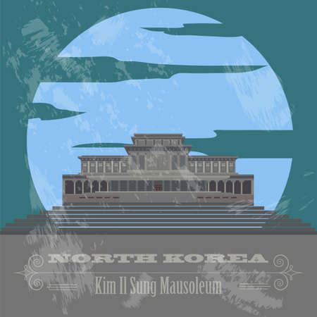 North Korea landmarks. Retro styled image. Vector illustrationのイラスト素材