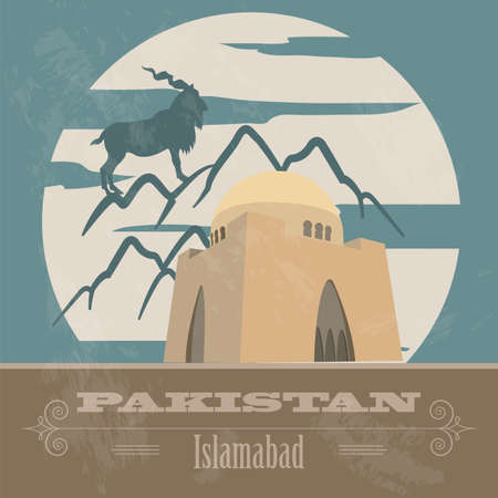 Pakistan landmarks. Retro styled image. Vector illustrationのイラスト素材