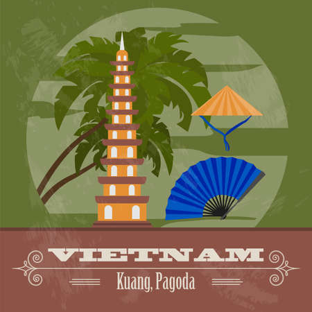 Vietnam landmarks. Retro styled image. Vector illustrationのイラスト素材