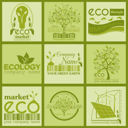 Set of ecology, environment and recycling logos. Vector logo templates and badgesのイラスト素材