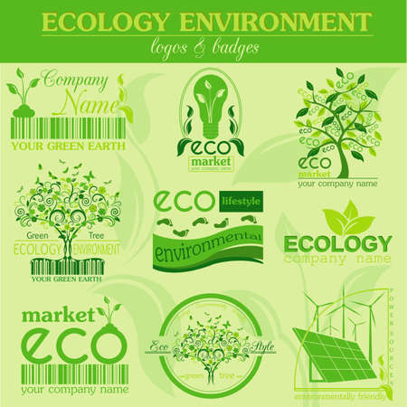 Set of ecology, environment and recycling logos. Vector logo templates and badgesのイラスト素材