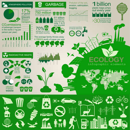 Environment, ecology infographic elements. Environmental risks, ecosystem. Template. Vector illustrationのイラスト素材