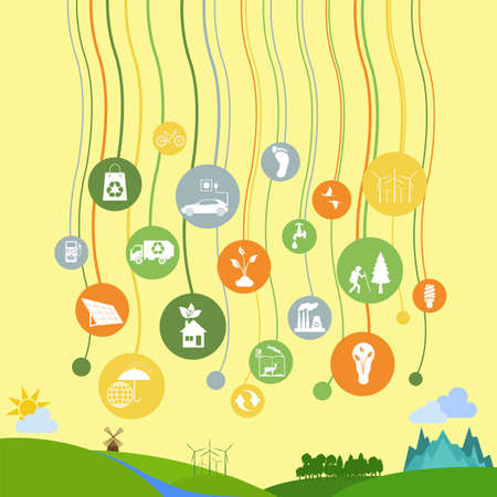 Environment, ecology infographic elements. Environmental risks, ecosystem. Template. Vector illustrationのイラスト素材