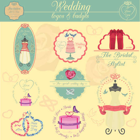 Set of vintage wedding and wedding fashion style logos. Vector logo templates and badgesのイラスト素材