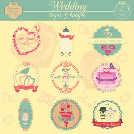 Set of vintage wedding and wedding fashion style logos. Vector logo templates and badgesのイラスト素材