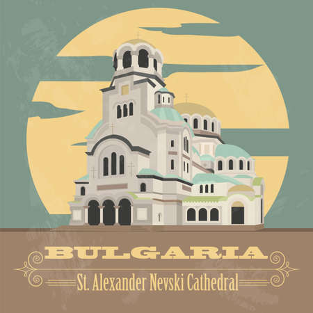 Bulgaria landmarks. Retro styled image. Vector illustrationのイラスト素材