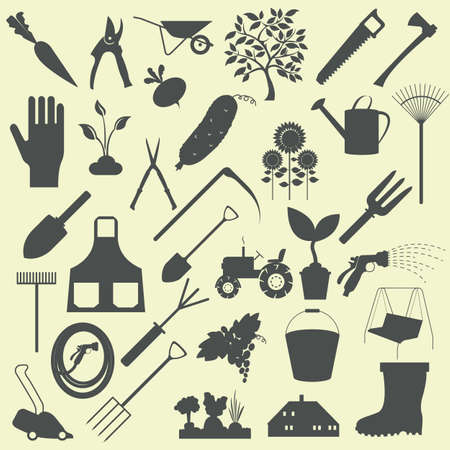 Garden work icon set. Working tools. Vector illustrationのイラスト素材