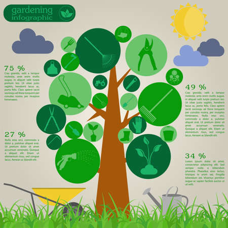 Garden work infographic elements. Working tools set. Vector illustrationのイラスト素材
