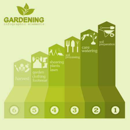 Garden work infographic elements. Working tools set. Vector illustrationのイラスト素材