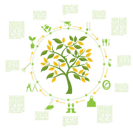 Garden work infographic elements. Working tools set. Vector illustrationのイラスト素材