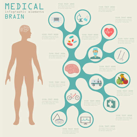 Medical and healthcare infographic, Brain  infographics. Vector illustrationのイラスト素材