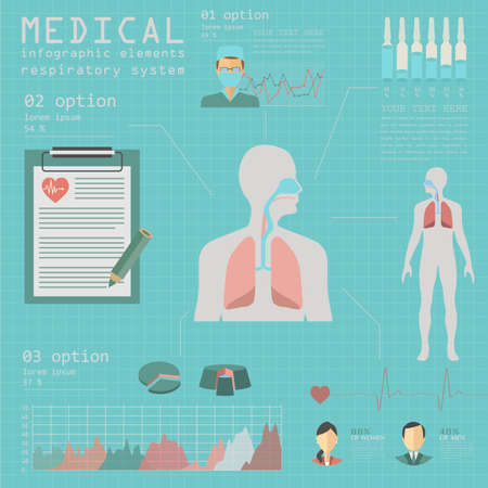 Medical and healthcare infographic, respiratory system infographics. Vector illustrationのイラスト素材