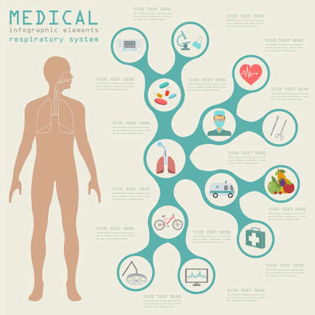 Medical and healthcare infographic, respiratory system infographics. Vector illustrationのイラスト素材