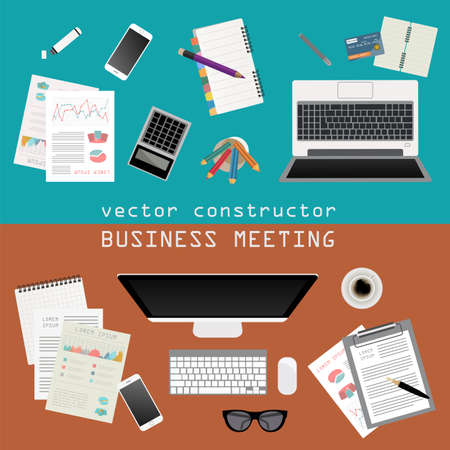 Business meeting. Working place in flat design. Constructor of your own work space. Vector illustrationのイラスト素材