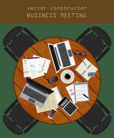 Business meeting. Working place in flat design. Constructor of your own work space. Vector illustrationのイラスト素材