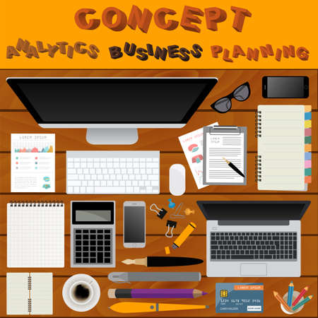 Business meeting. Working place in flat design. Constructor of your own work space. Vector illustrationのイラスト素材