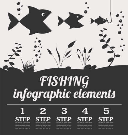 Fishing infographic elements. Set elements for creating your own infographic design. Vector illustrationのイラスト素材