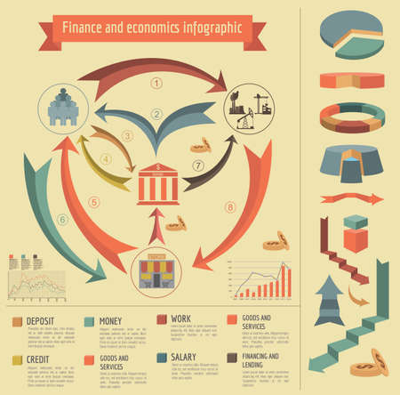 Economics and finance infographic. Investment projects. Banks. Elements for creating your own infographic. Vector illustrationのイラスト素材