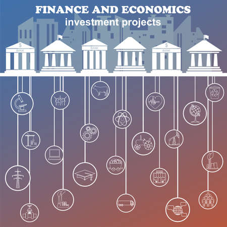 Economics and finance infographic. Investment projects. Banks. Elements for creating your own infographic. Vector illustrationのイラスト素材