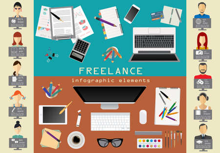 Freelance infographic template. Set elements for creating you own infographic. Vector illustrationの写真素材
