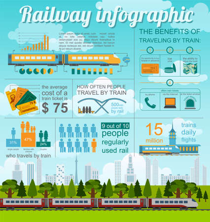 Railway infographic. Set elements for creating your own infographics. Vector illustrationのイラスト素材