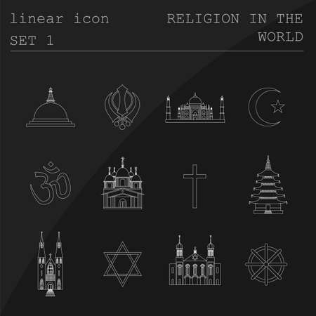 Outline icon set Religion in the world. Flat linear design. Vector illustrationの写真素材