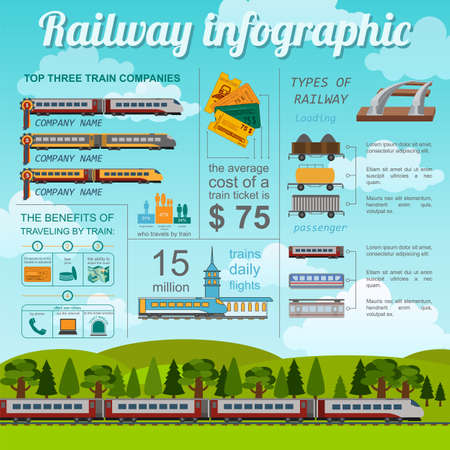 Railway infographic. Set elements for creating your own infographics. Vector illustrationのイラスト素材
