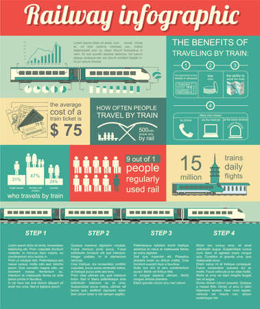Railway infographic. Set elements for creating your own infographics. Vector illustrationのイラスト素材