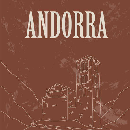 Andorra landmarks. Retro styled image. Vector illustrationのイラスト素材