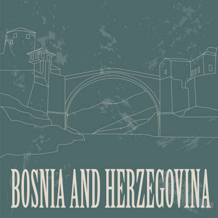 Bosnia and Herzegovina landmarks. Retro styled image. Vector illustrationのイラスト素材