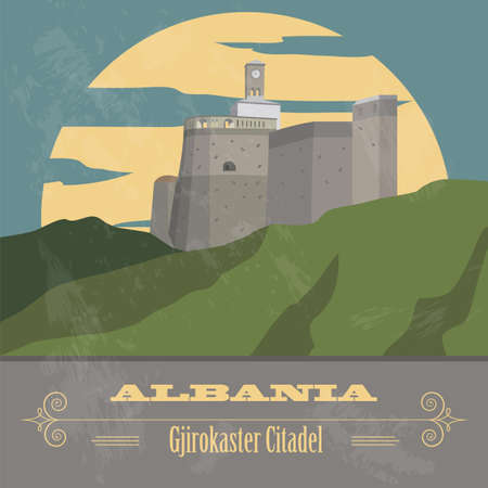 Albania landmarks. Retro styled image. Vector illustrationのイラスト素材