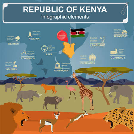 Kenya  infographics, statistical data, sights. Vector illustrationのイラスト素材