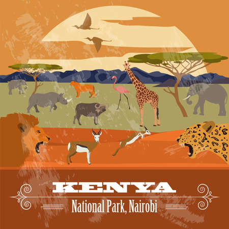 Kenya. Retro styled image. Vector illustrationのイラスト素材