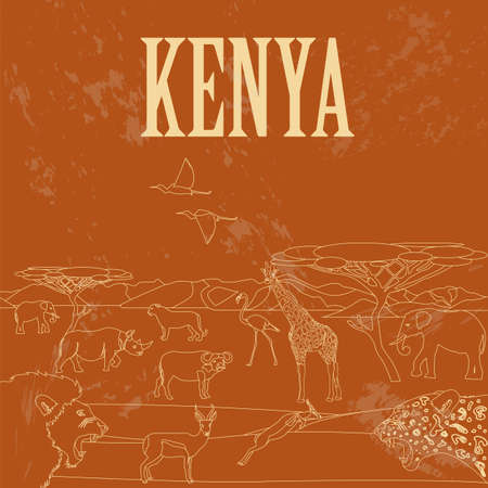 Kenya. Retro styled image. Vector illustrationのイラスト素材