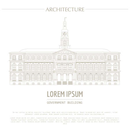 Cityscape graphic template. Modern city architecture. Vector illustration of Government building. City constructor. Template with place for text. Outline versionのイラスト素材