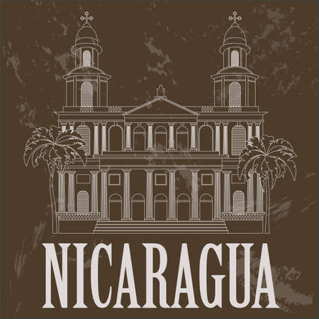 Nicaragua  landmarks. Retro styled image. Vector illustrationのイラスト素材