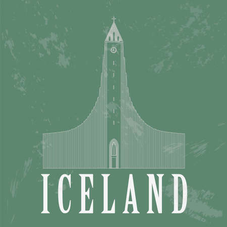 Iceland landmarks. Retro styled image. Vector illustrationのイラスト素材