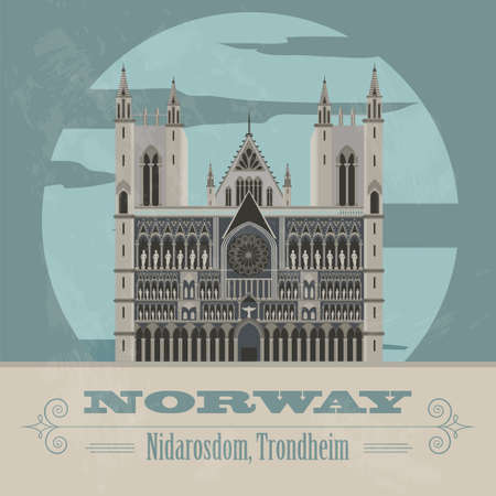 Norway landmarks. Retro styled image. Vector illustrationのイラスト素材