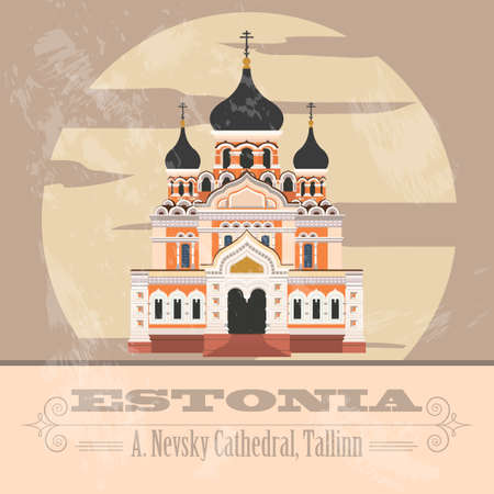 Estonia landmarks. Retro styled image. Vector illustrationのイラスト素材