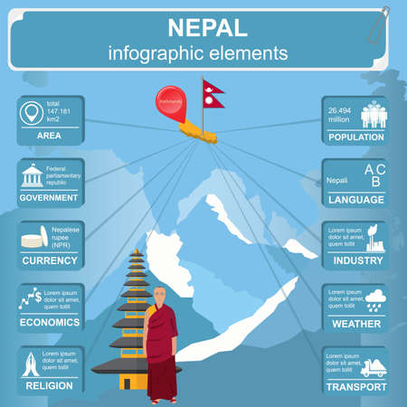 Nepal  infographics, statistical data, sights. Vector illustrationのイラスト素材