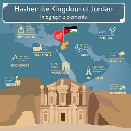 Jordan  infographics, statistical data, sights. Vector illustrationのイラスト素材