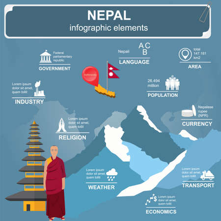 Nepal  infographics, statistical data, sights. Vector illustrationのイラスト素材