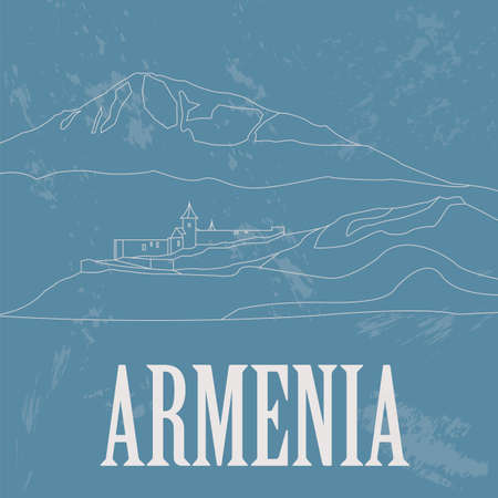 Armenia landmarks. Retro styled image. Vector illustrationのイラスト素材