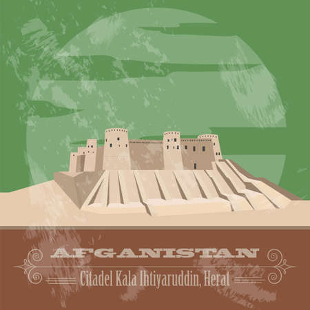 Afganistan landmarks. Retro styled image. Vector illustrationのイラスト素材