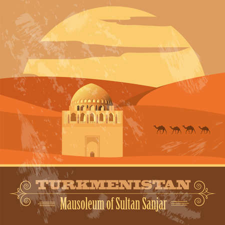 Turkmenistan landmarks. Retro styled image. Vector illustrationのイラスト素材