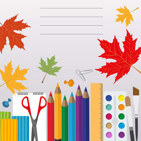 Education graphic template. Schoolboy workplace mock up for creating your own design, infographics, banners. Vector illustration with place for text.のイラスト素材