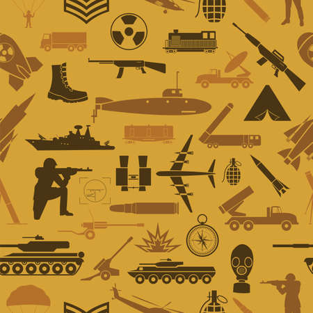 Military background. Seamless pattern. Military elements, armored vehicles. Vector illustrationのイラスト素材