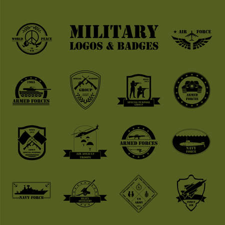 Military and armored vehicles logos and badges. Graphic template. Vector illustrationのイラスト素材