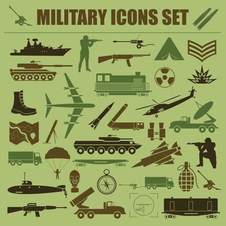 Military icon set. Constructor, kit. Vector illustrationのイラスト素材