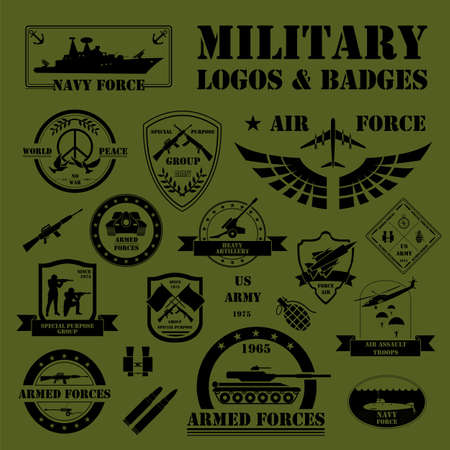 Military and armored vehicles logos and badges. Graphic template. Vector illustrationのイラスト素材